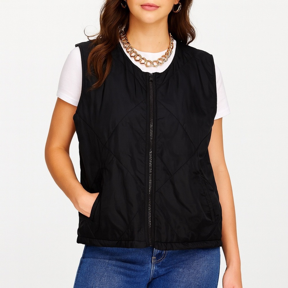 Socialite Quilted Puffer‎ Vest Black Lightweight Zip Front L/XL Women's Gorpcore